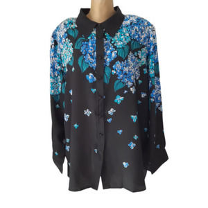 Bob Mackie Wearable Art Silk Blouse Hydrangea Beaded Vintage Style Size Small